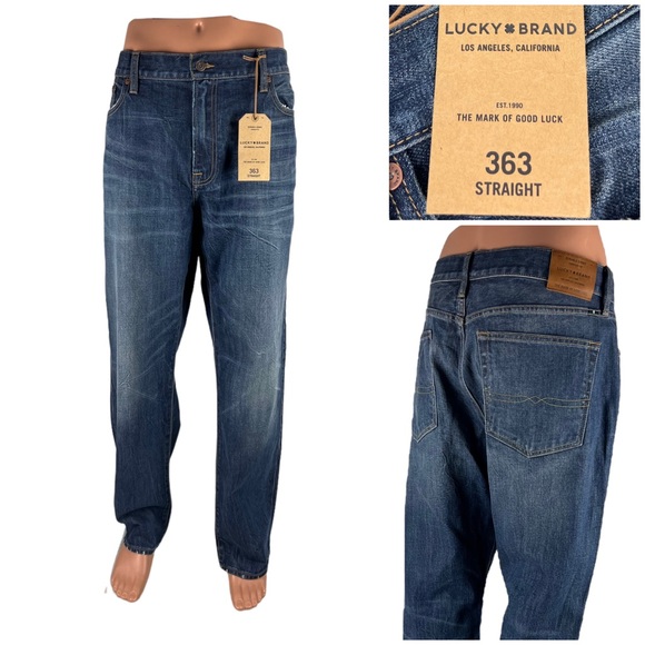 Lucky Brand 363 Straight Jeans Mens 40 x 32 Blue Dark Denim Stretch Cotton NWT
